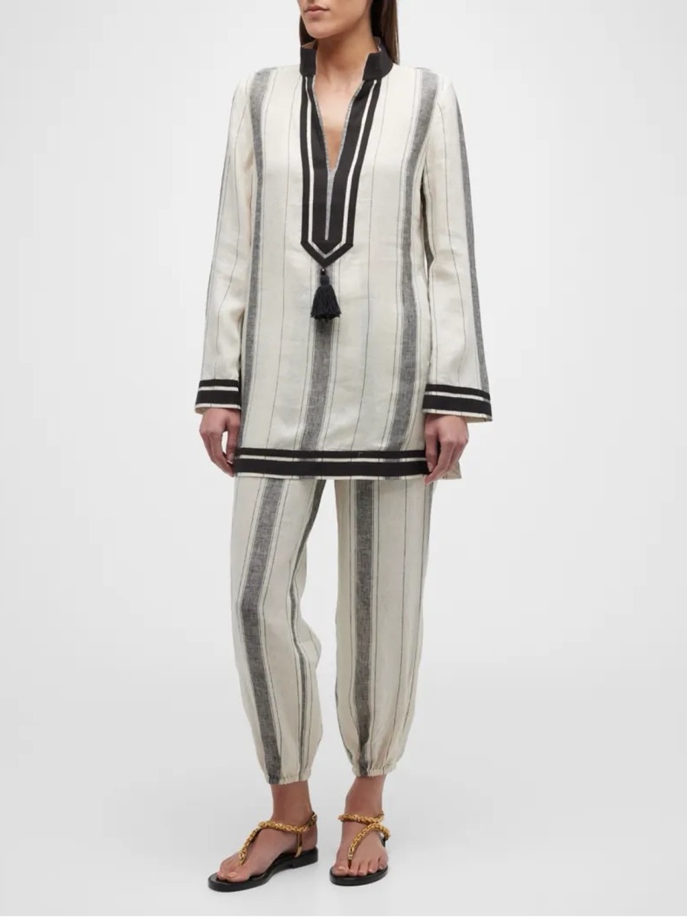 NWT! Tory Burch Striped Linen Tunic & NWOT Elastic Waist Linen Pants - Size XS